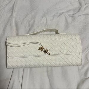 White and Gold Woven Clutch and Crossbody